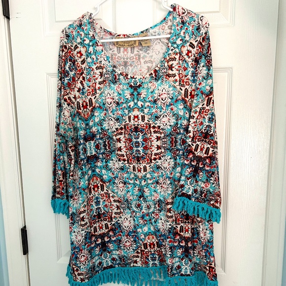 Life Style Woman's tunic with fringe. Beautiful 2x - Picture 1 of 6